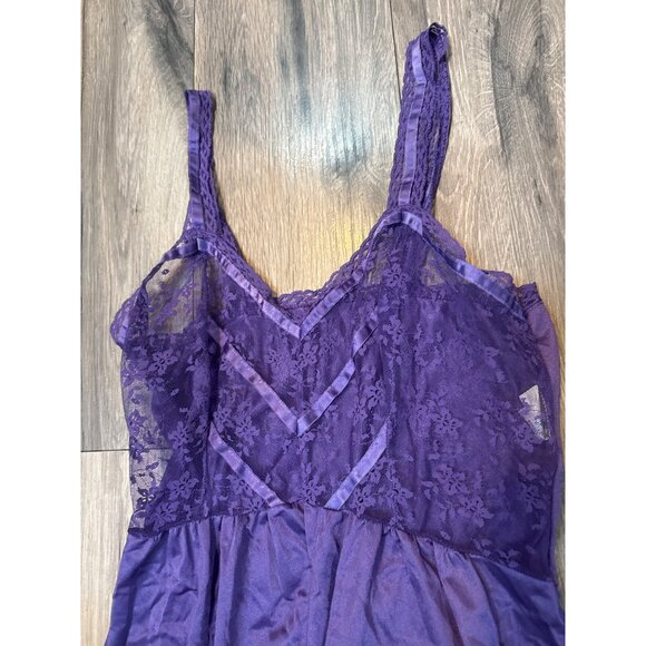 Vintage Purple Lace & Satin Womens Jumpsuit Medium Shadowline Wear Delicate Slee - Picture 2 of 11